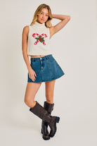 Candy Cane Mistletoe Turtle Neck Sleeveless Graphic Sweater - Le Lis - RARA Boutique