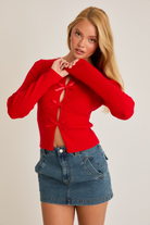Satin Bow Cutout Knit Long Sleeve Top - Le Lis - RARA Boutique