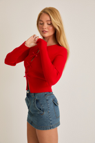 Satin Bow Cutout Knit Long Sleeve Top - Le Lis - RARA Boutique