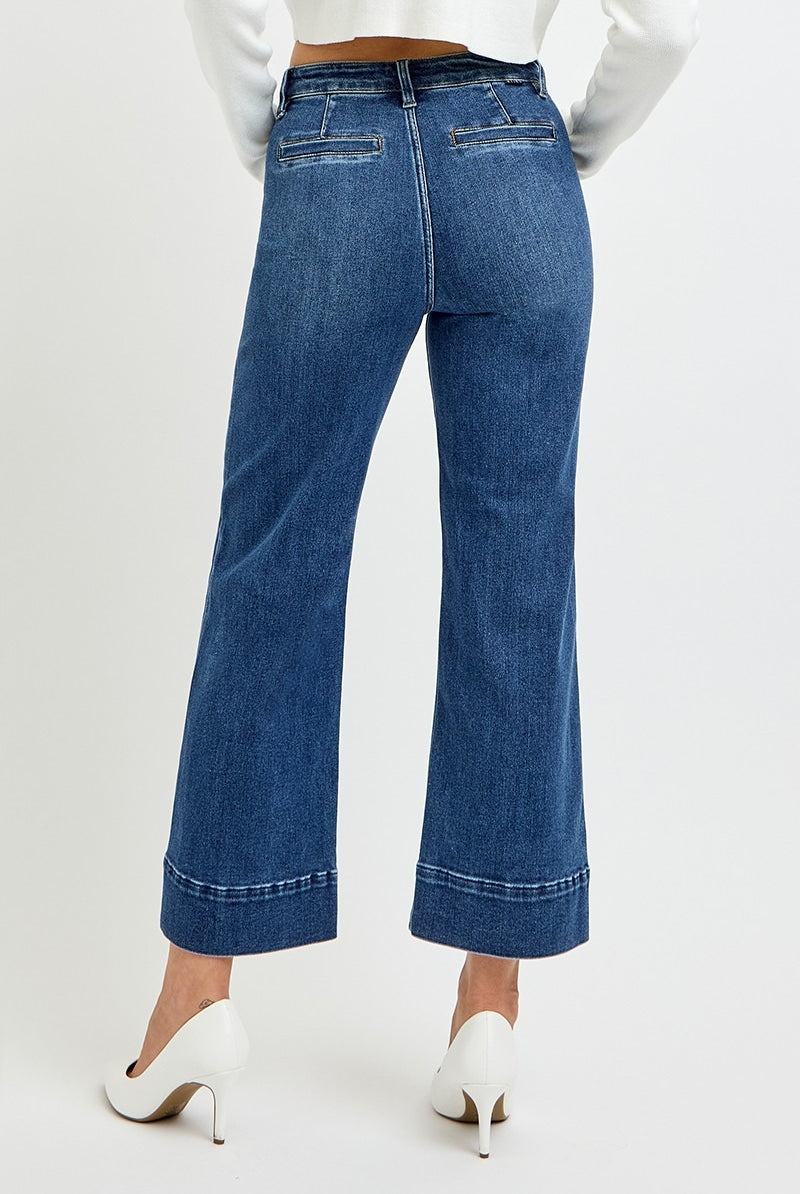 Pintuck Square Patch Pocket Wide Leg Cropped Jeans - Risen - RARA Boutique