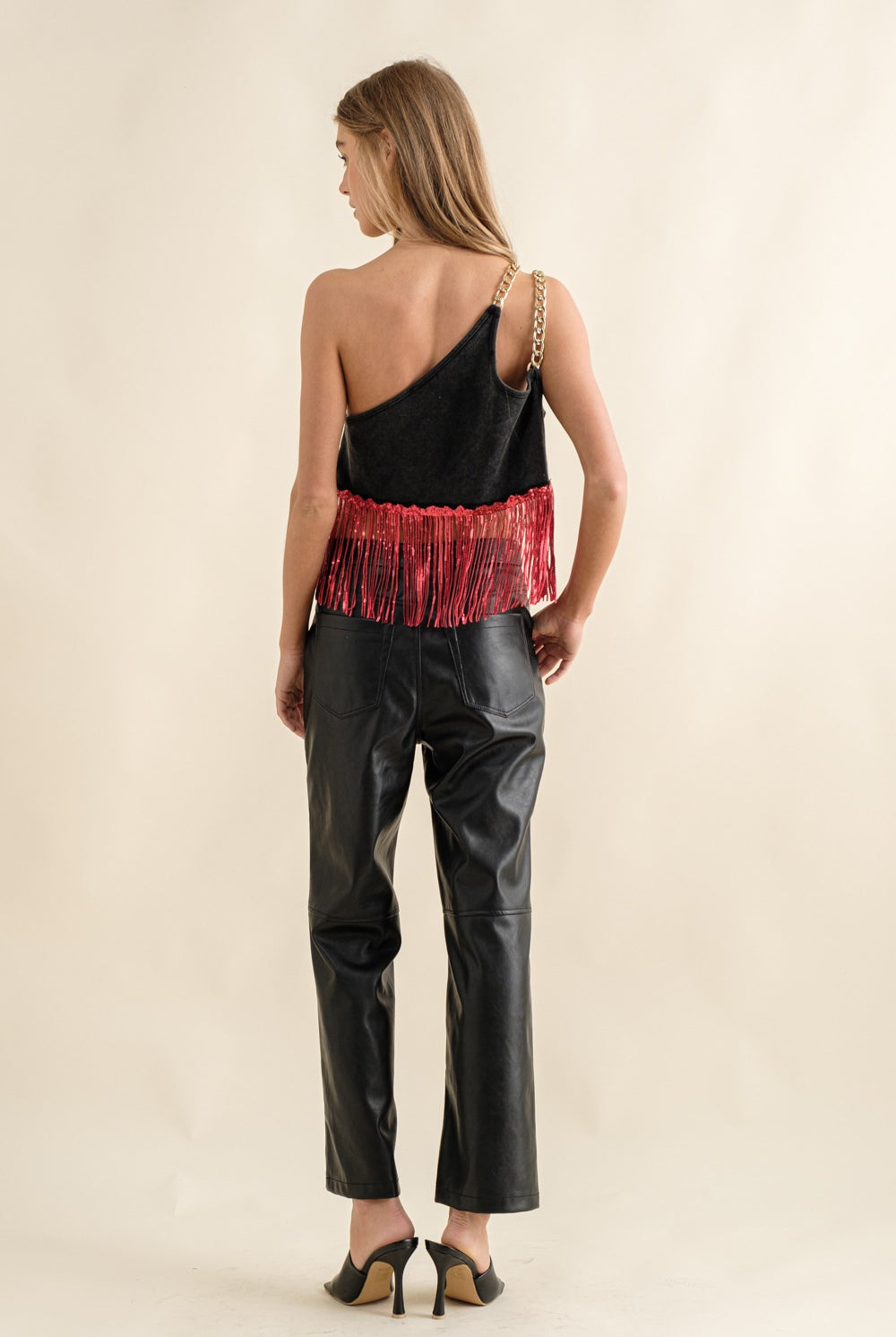 One Shoulder Chain Game Day Sequin Fringe Top - Blue B - RARA Boutique