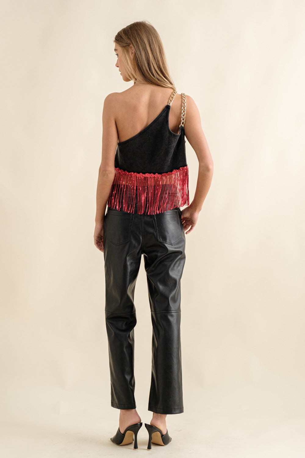 One Shoulder Chain Game Day Sequin Fringe Top - Blue B - RARA Boutique