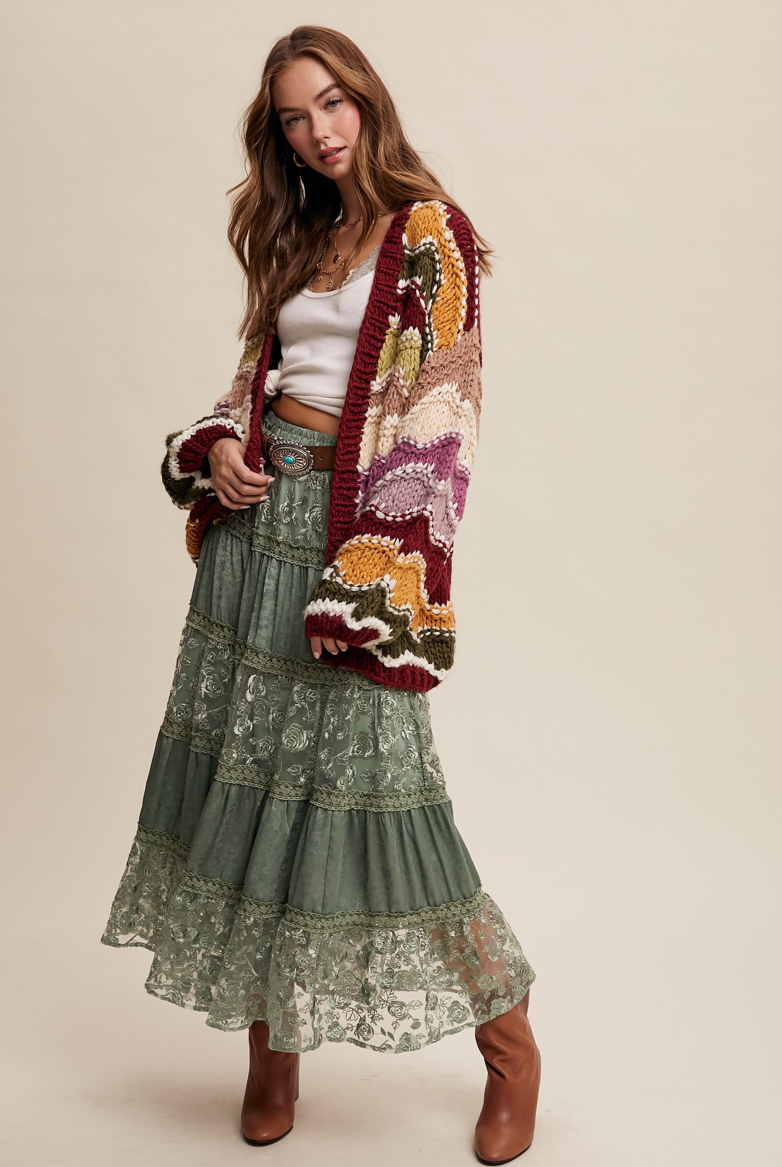 Floral Lace Embroidered Tiered Maxi Skirt - Listicle - RARA Boutique