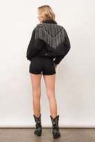 Chevron Rhinestone Fringe Sparkle Denim Jacket - RARA Boutique