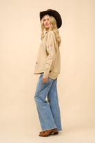 Embroidered Western Cowgirl Linen Shirt Blouse - Blue B - RARA Boutique