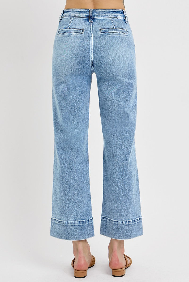 Pintuck Square Patch Pocket Wide Leg Cropped Jeans - Risen - RARA Boutique