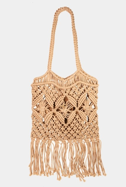 Woven Macramé Fringe Tote Bag - RARA Boutique