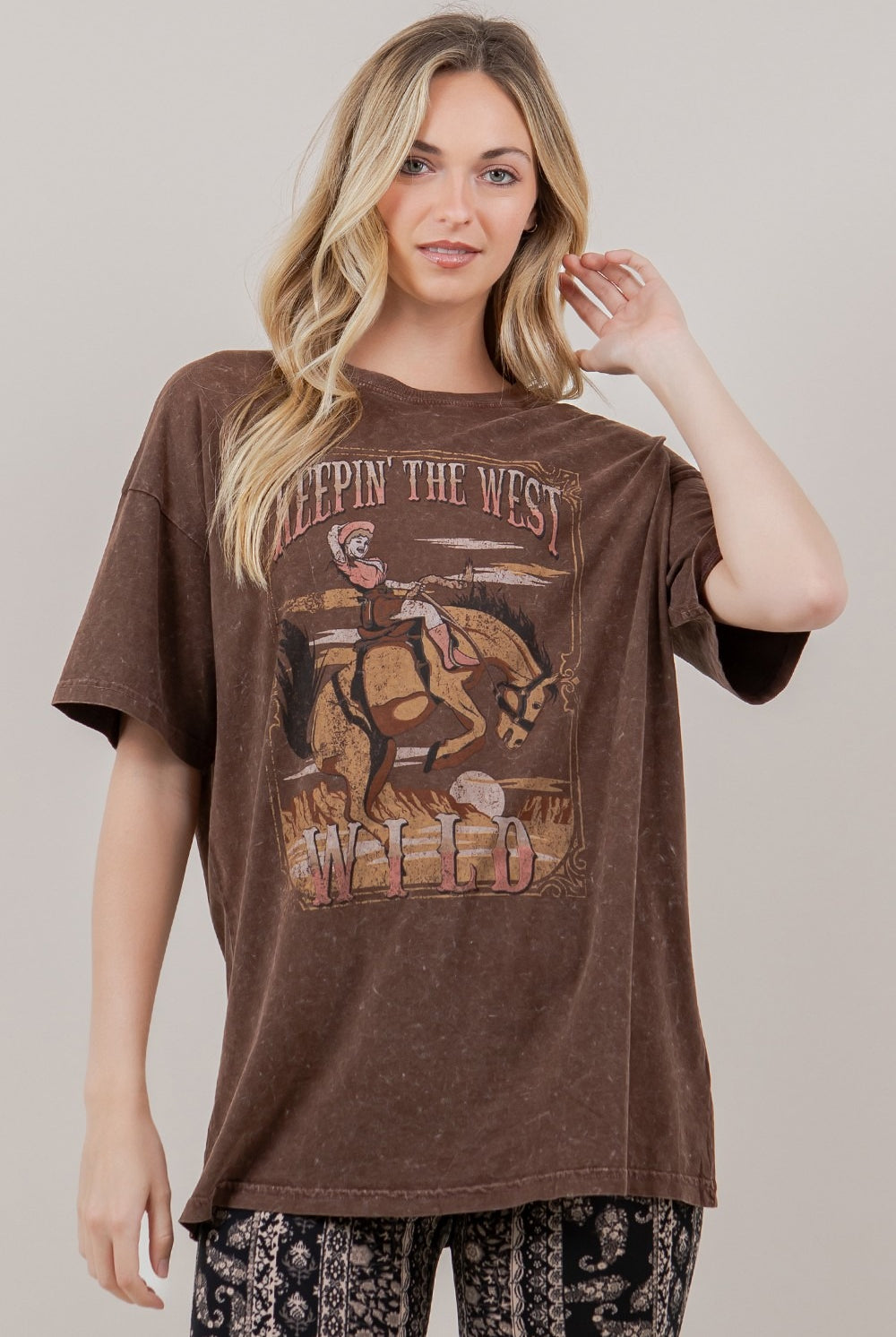 Keepin’ the West Wild Cowgirl Acid Wash T-Shirt - RARA Boutique