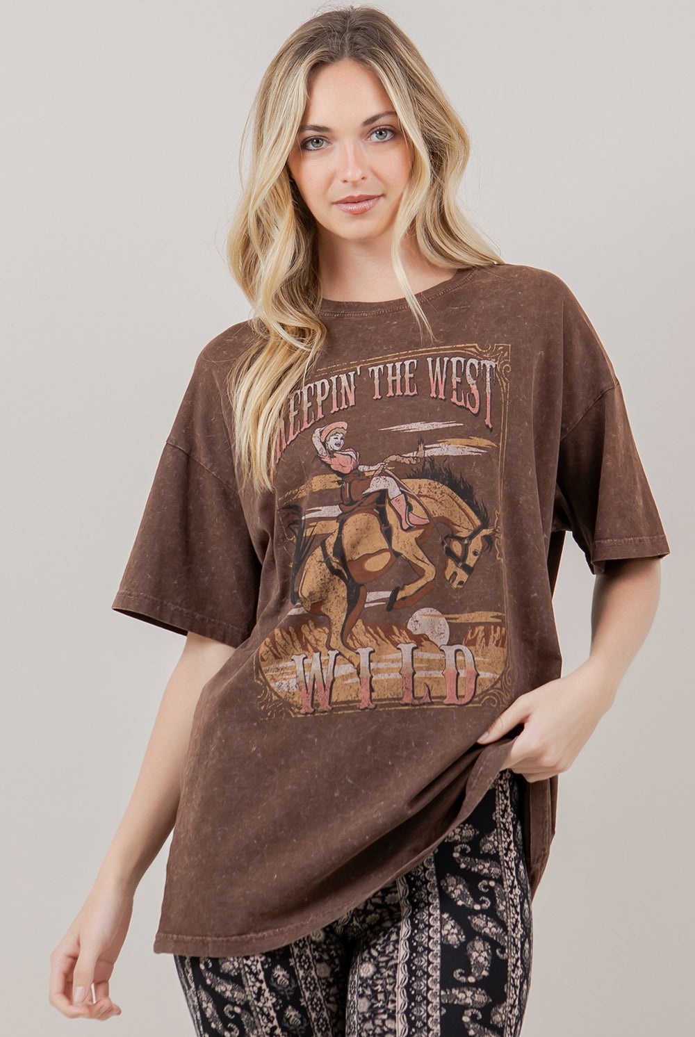 Keepin’ the West Wild Cowgirl Acid Wash T-Shirt - RARA Boutique