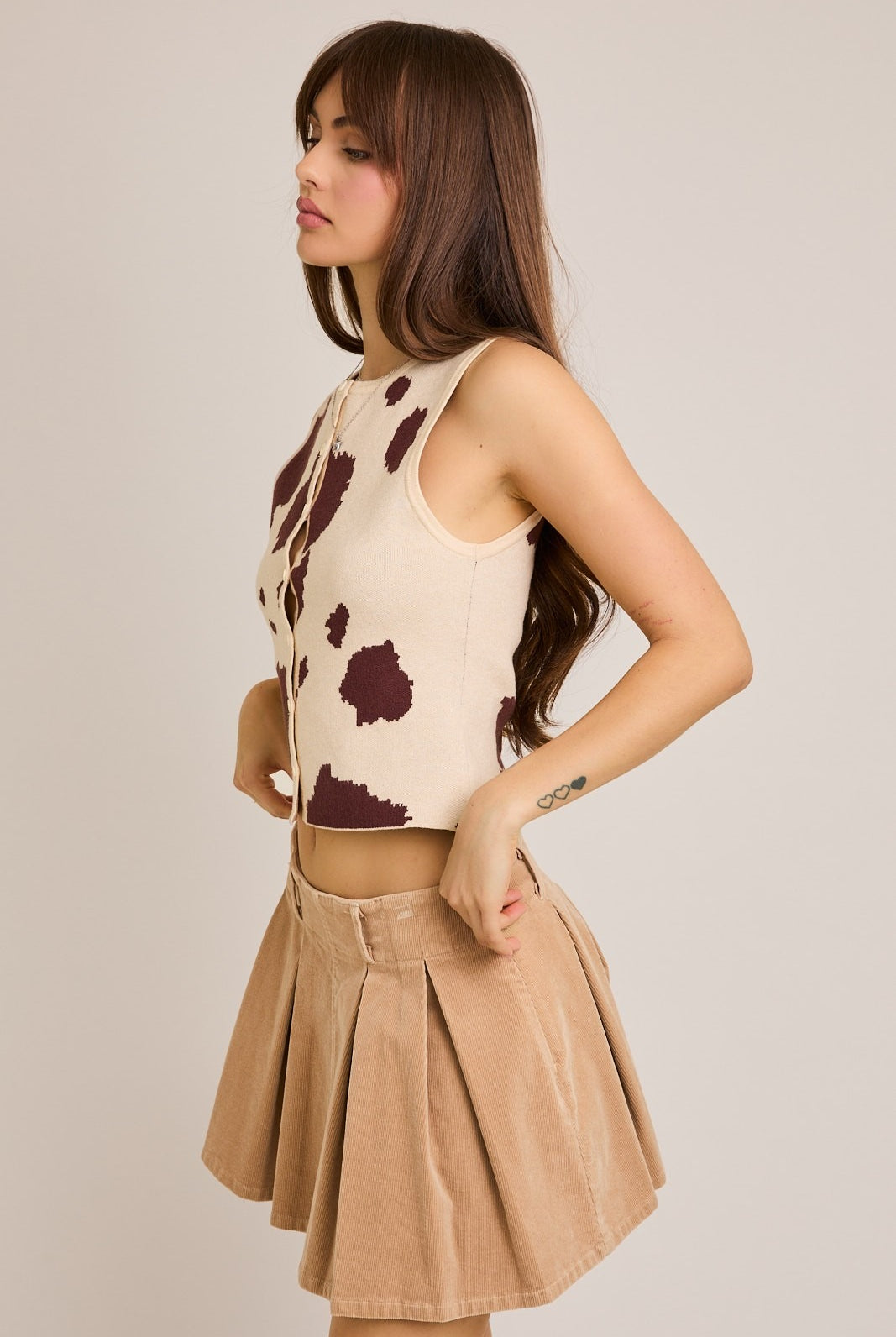 Cow Print Button Front Sleeveless Sweater Top - Le Lis - RARA Boutique