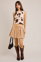 Cow Print Button Front Sleeveless Sweater Top - Le Lis - RARA Boutique