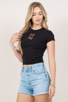 Bow Cherry Magic 8-Ball Rhinestone Baby Tee - RARA Boutique