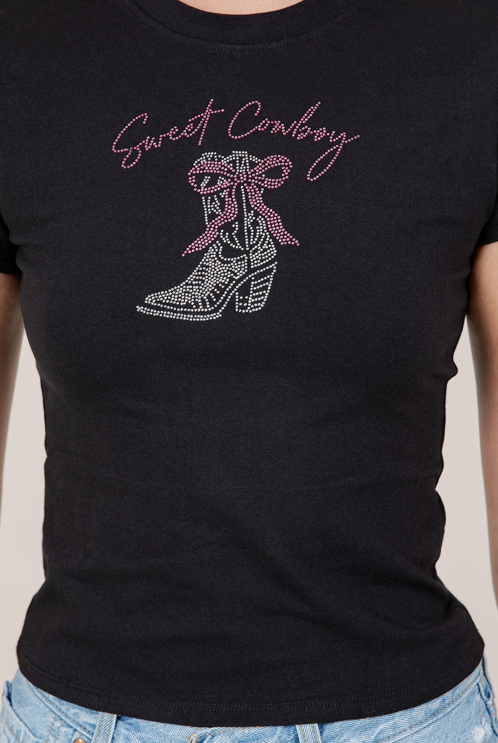 Sweet Cowboy Western Boot Rhinestone Baby Tee - RARA Boutique