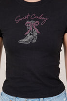 Sweet Cowboy Western Boot Rhinestone Baby Tee - RARA Boutique