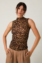 Mock Neck Sleeveless Leopard Print Mesh Top - Sunday Edition - RARA Boutique