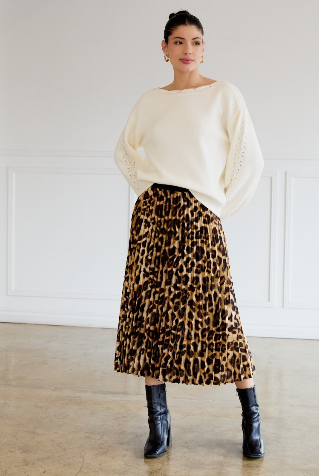 Leopard Print Accordion Pleated Midi Skirt - Sunday Edition - RARA Boutique