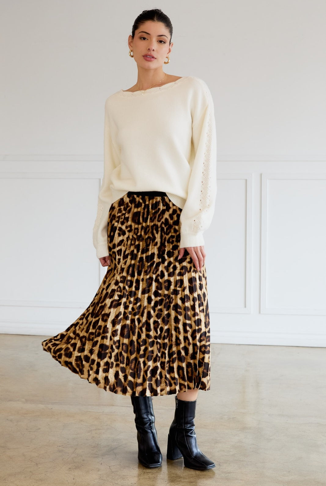 Leopard Print Accordion Pleated Midi Skirt - Sunday Edition - RARA Boutique