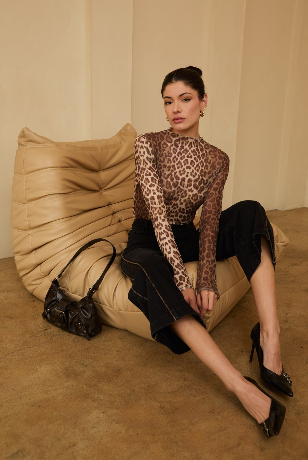 Mock Neck Long Sleeve Leopard Print Mesh Top - Sunday Edition - RARA Boutique