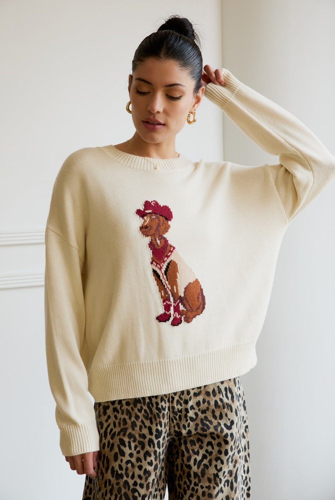 Western Cowboy Dog Print Knit Sweater - Sunday Edition - RARA Boutique