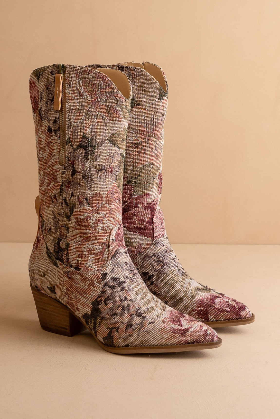 Vintage Floral Jacquard Tapestry Mid-Calf Western Boots - Oasis Society - RARA Boutique