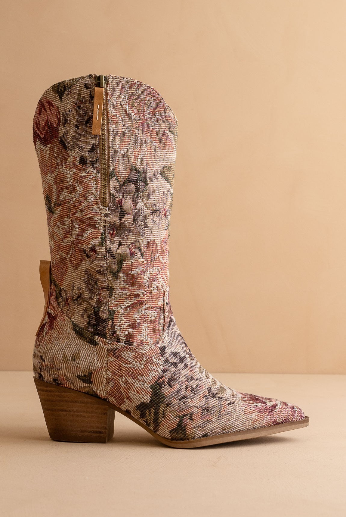 Vintage Floral Jacquard Tapestry Mid-Calf Western Boots - Oasis Society - RARA Boutique
