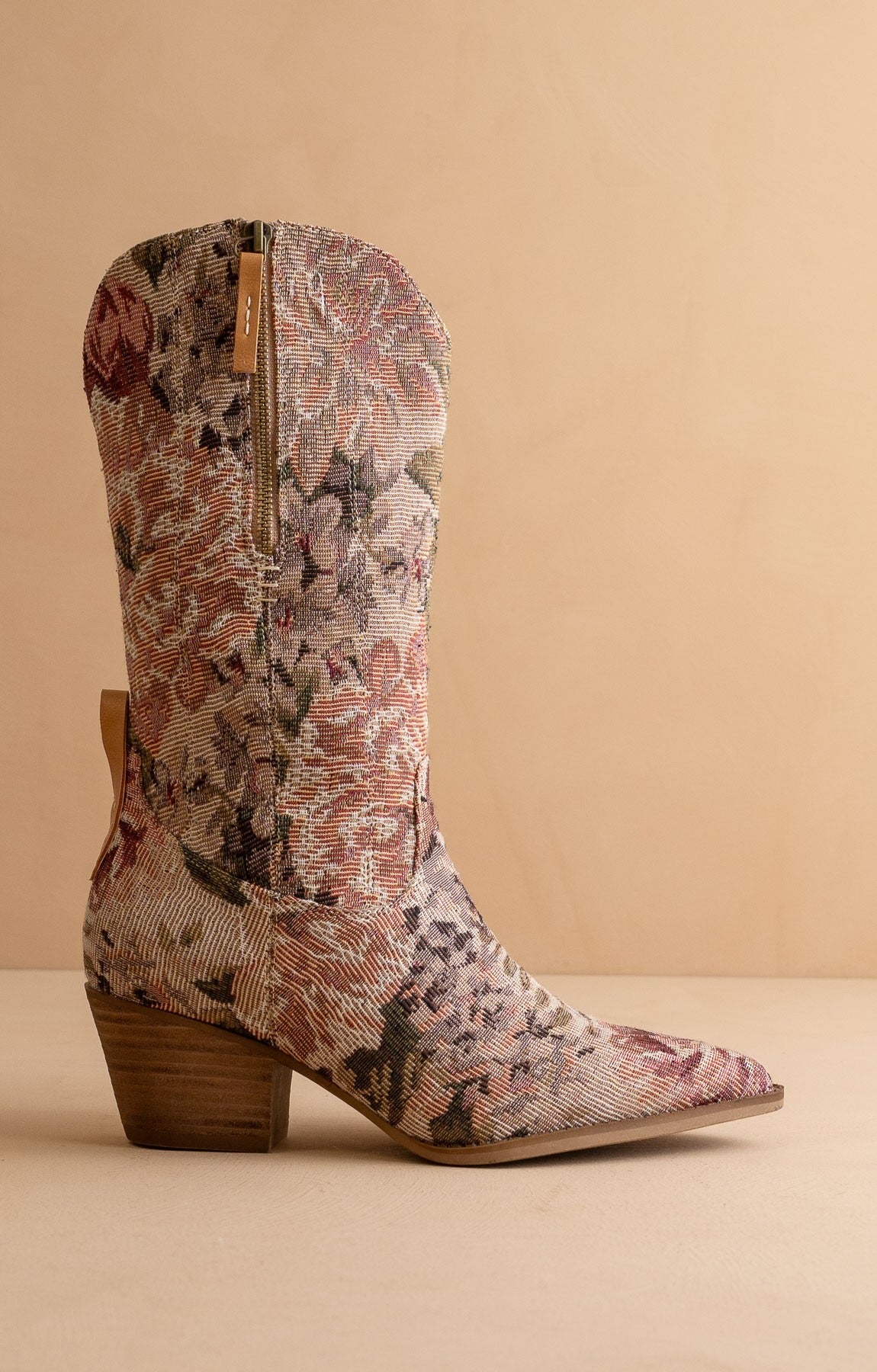 Vintage Floral Jacquard Tapestry Mid-Calf Western Boots - Oasis Society - RARA Boutique