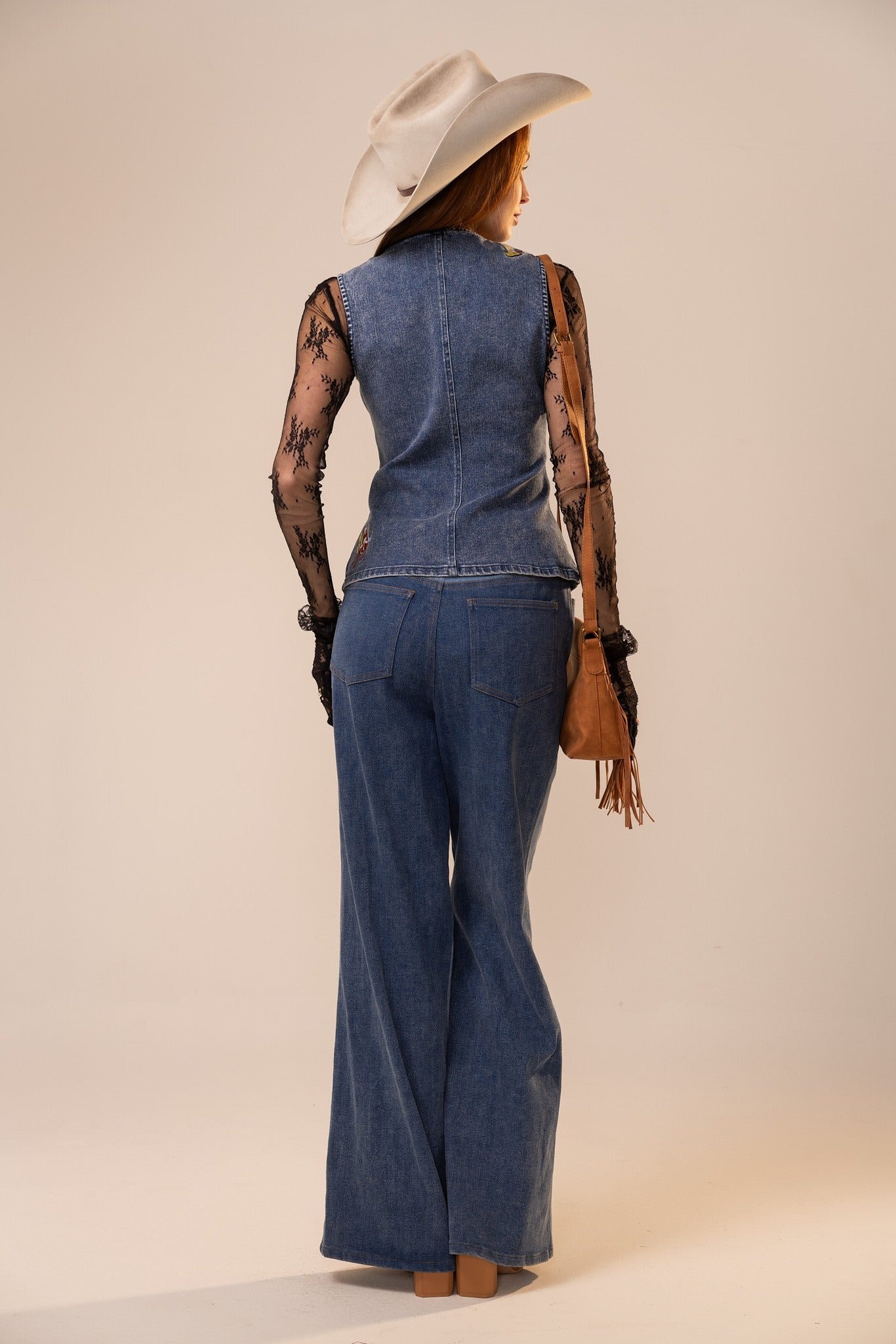 Western Embroidered Denim Vest Top - Blue B - RARA Boutique