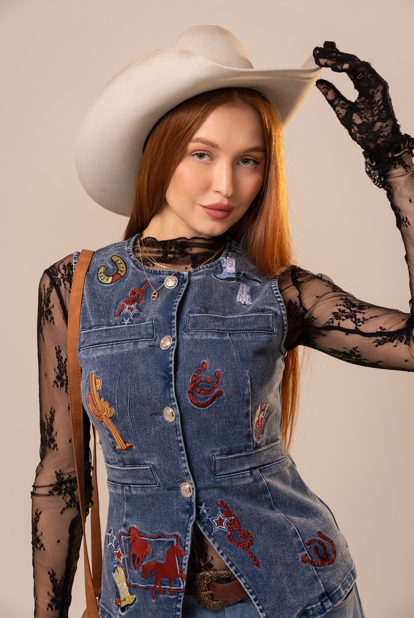 Western Embroidered Denim Vest Top - Blue B - RARA Boutique