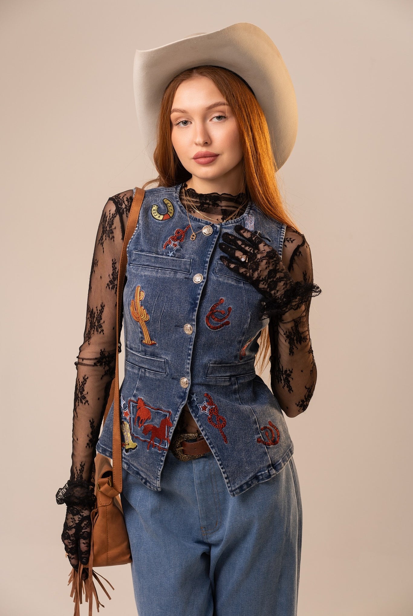 Western Embroidered Denim Vest Top - Blue B - RARA Boutique