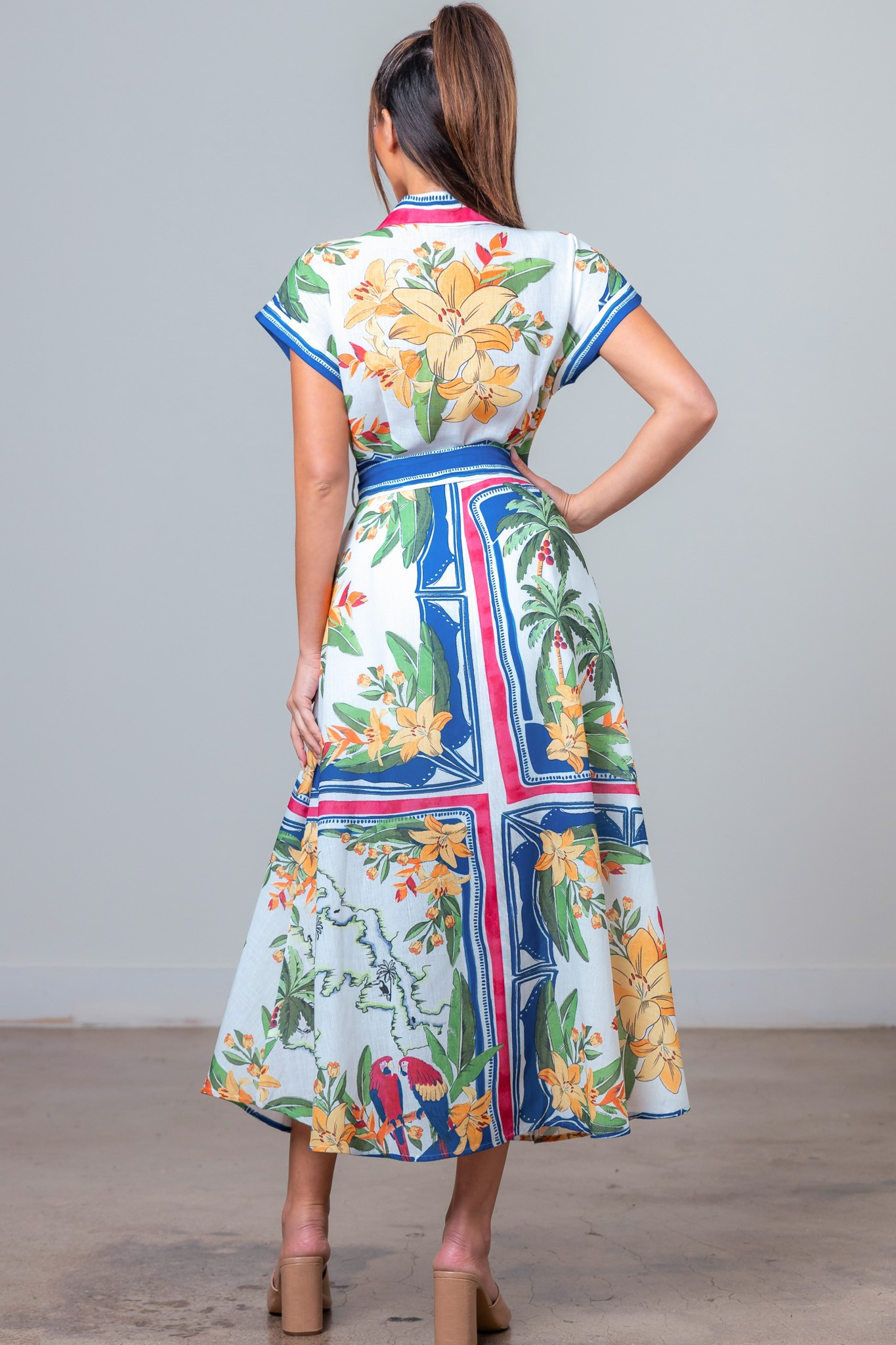Island Palms & Floral Button-Front Midi Dress - Taelynn - RARA Boutique