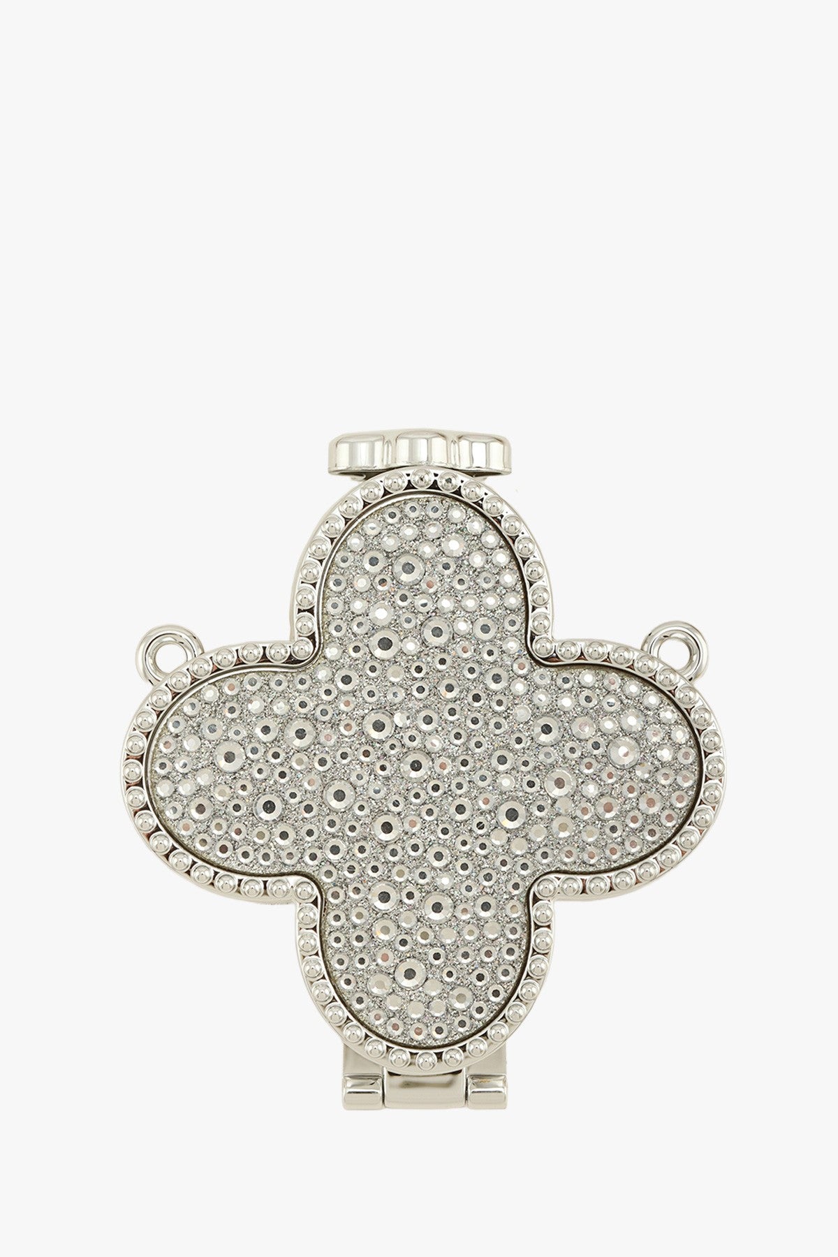 Rhinestone clover mirrored micro clutch bag from RARA Boutique, featuring sparkling rhinestones and a compact, stylish design.