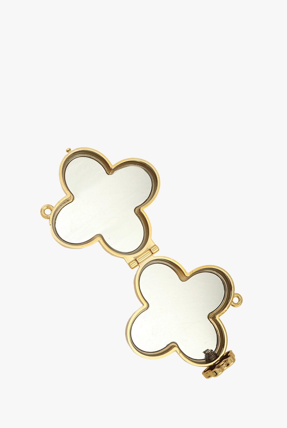 Rara Boutique rhinestone clover mirrored micro clutch bag with sparkling embellishments and a sleek compact design.