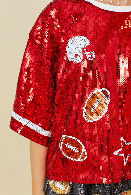Football Game Day Sequin Top - RARA Boutique