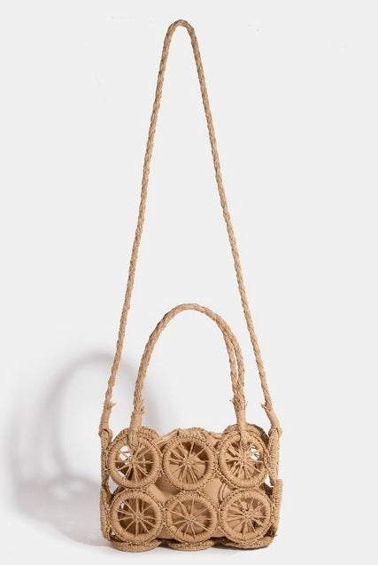 Braided Straw Wheel Handbag with Crossbody Strap - RARA Boutique