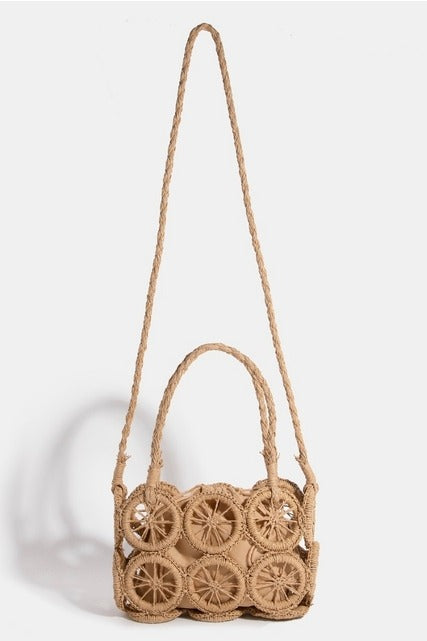Braided Straw Wheel Handbag with Crossbody Strap - RARA Boutique