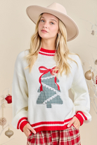 Gingham Christmas Tree Patchwork Sweater with Embroidered Bow - Main Strip - RARA Boutique