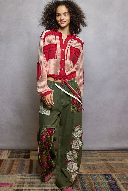 Open Knit Contrast Hooded Shacket with Frayed Edges - POL - RARA Boutique