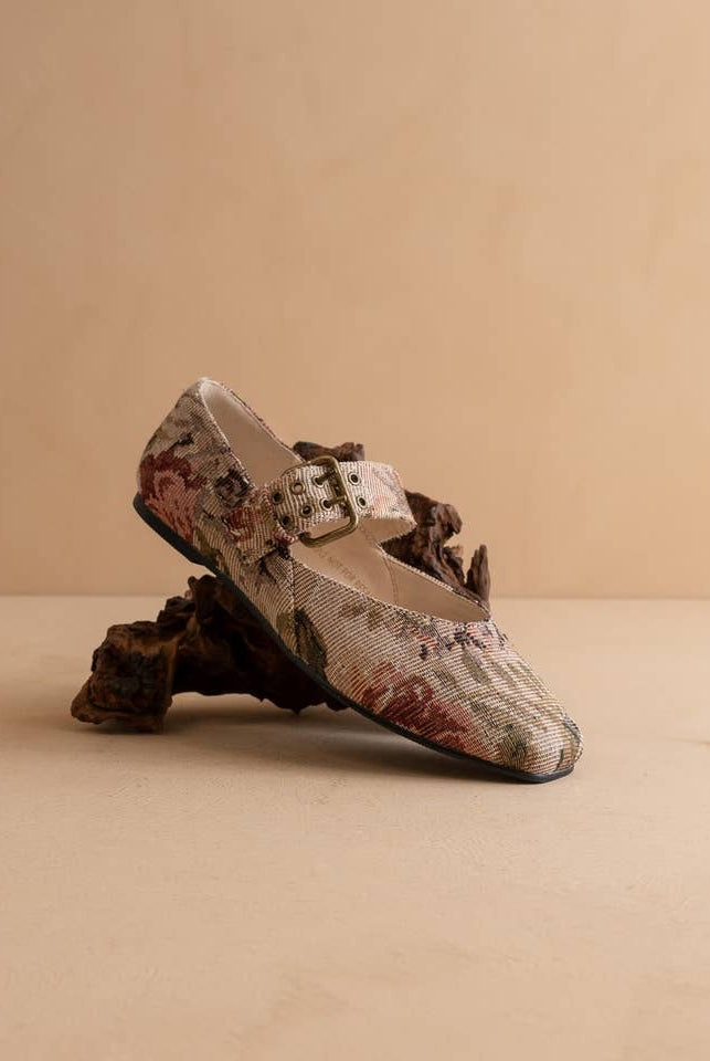 Floral Tapestry Mary Jane Ballet Flats with Buckle - Oasis Society - RARA Boutique