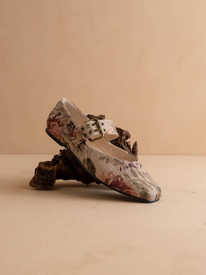 Floral Tapestry Mary Jane Ballet Flats with Buckle - Oasis Society - RARA Boutique