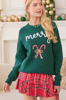 Merry Christmas Sweater With 3D Candy Cane Embroidery - Main Strip - RARA Boutique