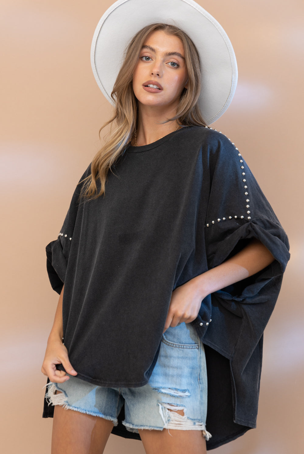 Studded Oversized High Low T Shirt - RARA Boutique