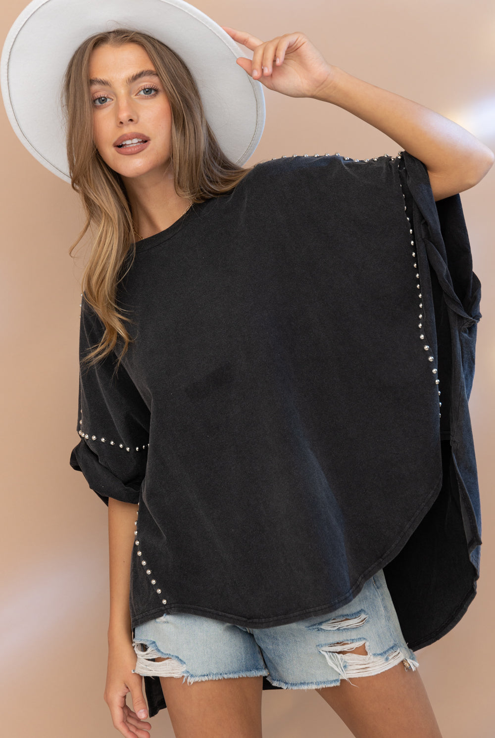 Studded Oversized High Low T Shirt - RARA Boutique