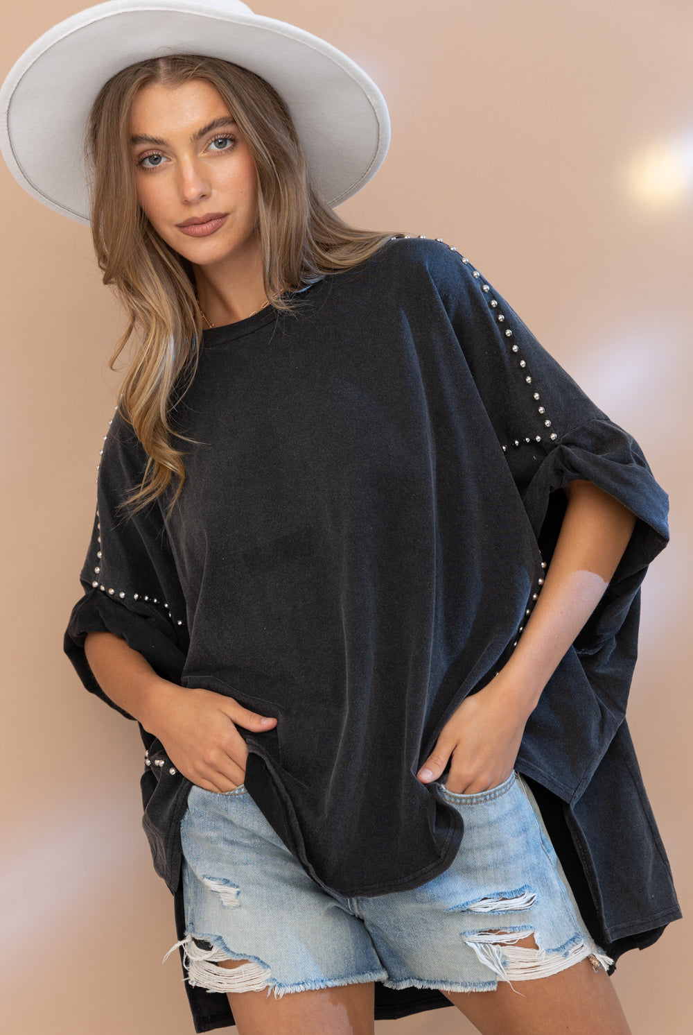 Studded Oversized High Low T Shirt - RARA Boutique