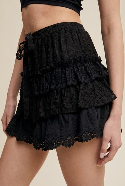 Lace Tiered Ruffle Mini Skort - Listicle - RARA Boutique