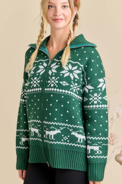 Christmas Faire Isle Knit Sweater Jacket - Main Strip - RARA Boutique