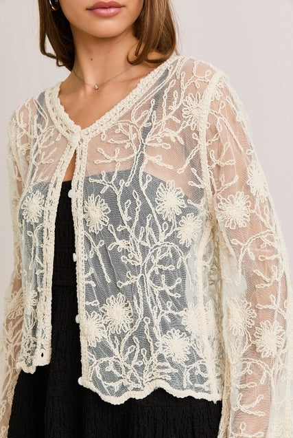 Long Sleeve Button Down Floral Crochet Lace Top - Le Lis - RARA Boutique
