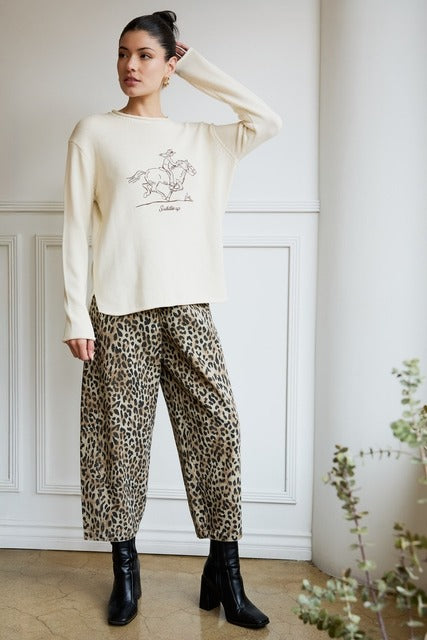 High Waist Leopard Print Barrel Jeans with Elastic Waist - Sunday Edition - RARA Boutique