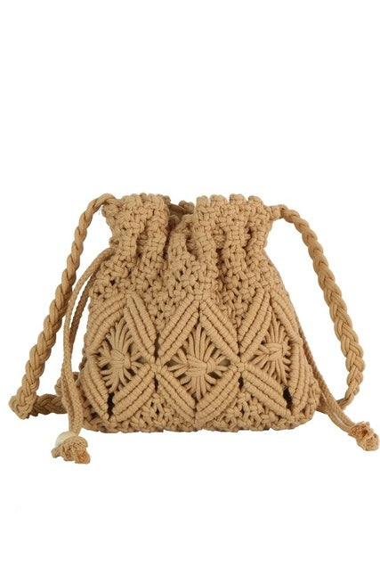 Crochet Braid Macramé Drawstring Crossbody Bag - RARA Boutique