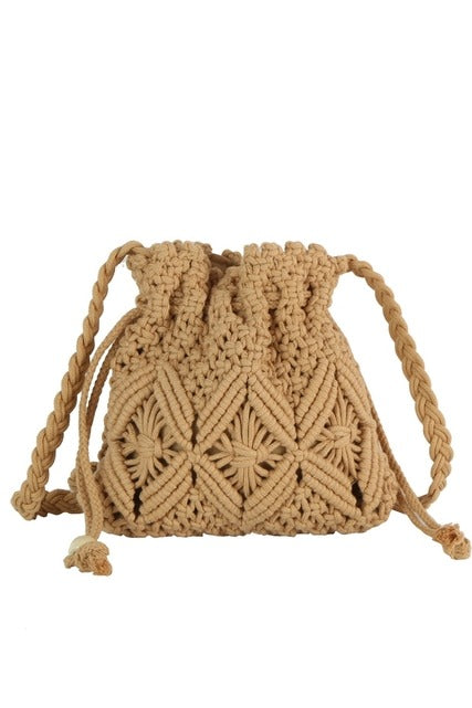 Crochet Braid Macramé Drawstring Crossbody Bag - RARA Boutique