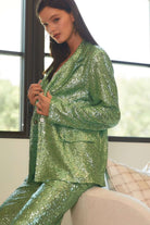 Notched Collar Neck Oversized Sequin Blazer Jacket - Main Strip - RARA Boutique